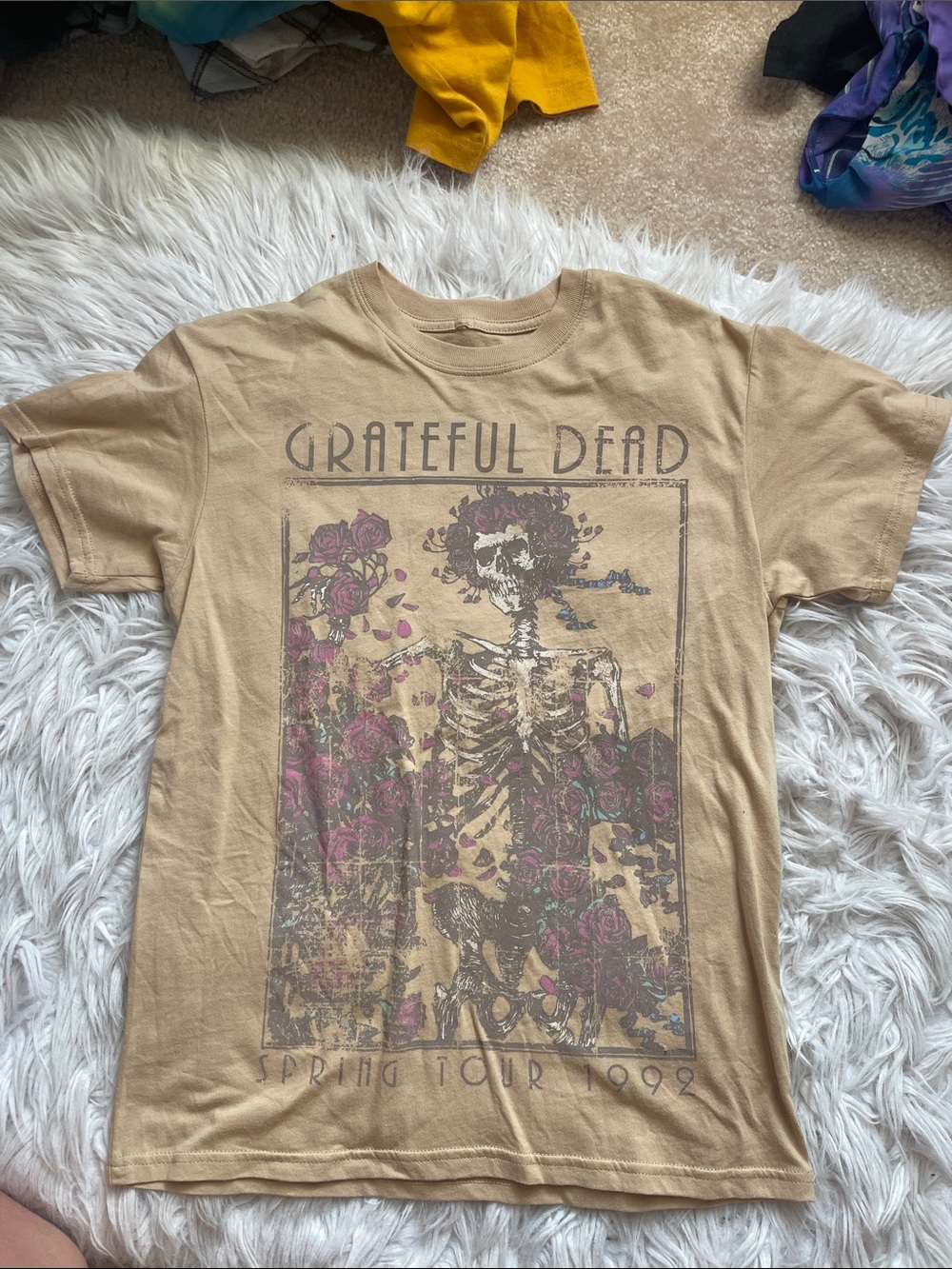 Grateful Dead Tan Graphic Short Sleeve Tee with Purple & Green Accents